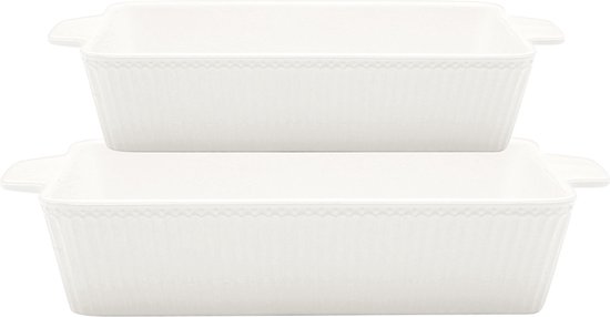 GreenGate Ovenschalen Alice wit rechthoekig (set van 2 stuks) - 5liter & 2.5liter