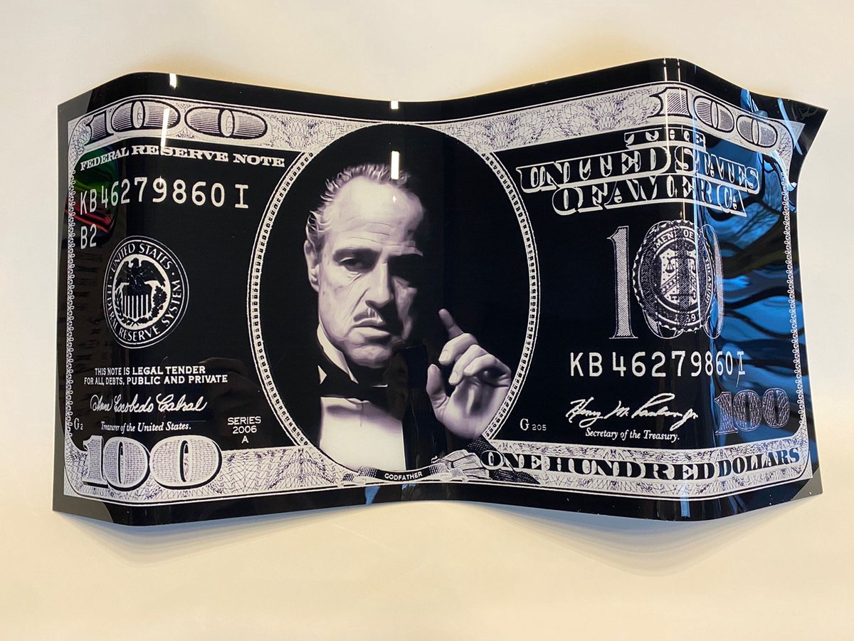 Godfather dollar sculpture op plexiglas 65x33cm