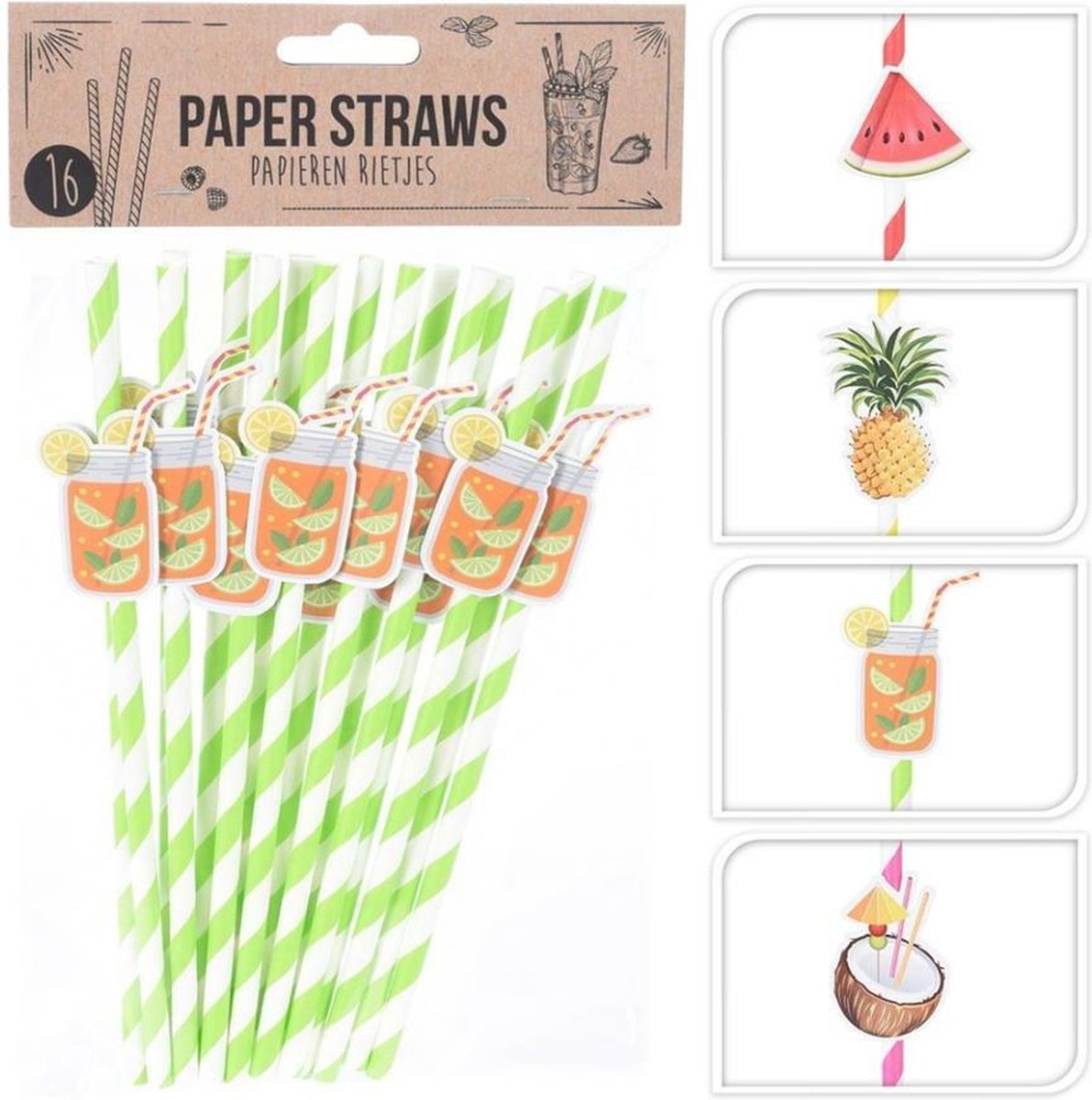 Rietjes Papier - Vruchten - Set 16 stuks - 4 varianten