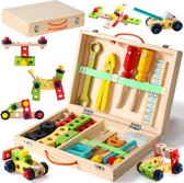 Gereedschapskoffer voor kinderen - Vanaf 3 tot 6 jaar - Educatief houten speelgoed - 34 stuks - Kinderspeelgoed - Ontwikkeling kleuters - Werkbank, reparatie, onderhoud