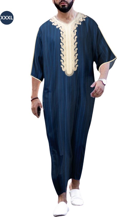 Foto: Livano moslim kleding djellaba heren islamitische kleding alhamdulillah arabisch mannen kaftan koningsblauw maat xxxl