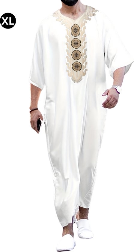 Vêtements musulmans Livano - Djellaba Hommes - Vêtements islamiques - Alhamdulillah - Caftan homme arabe - Laiteux - Taille XL
