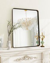 Deep Frame Wall Mirror, 75 x 50 cm, Luxury High-End Round Corner Bathroom Mirror, Wall Mirror Horizontal or Vertical Hung, Black