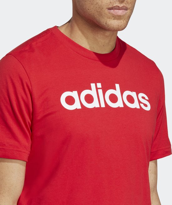 adidas Sportswear Essentials Single Jersey Linear Geborduurd Logo T-shirt - Heren - Rood- M