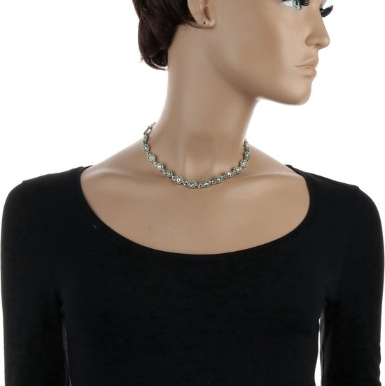 Behave Collier de fleurs argentées avec pierres vertes