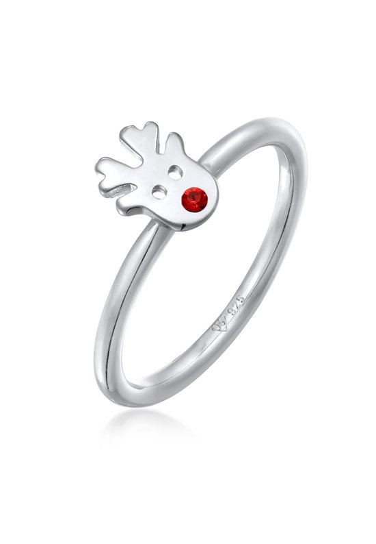 Elli Dames Ring Dames Stapel Rendier kerst met Kristal in 925 Sterling Zilver