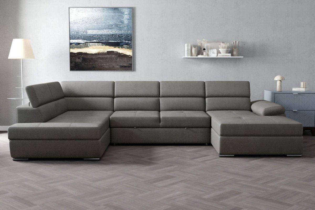 Seatsandbeds hoekbank lazaro rechts- microvezelstof taupe- dubbele opbergruimte-met slaapfunctie-seatsandbeds
