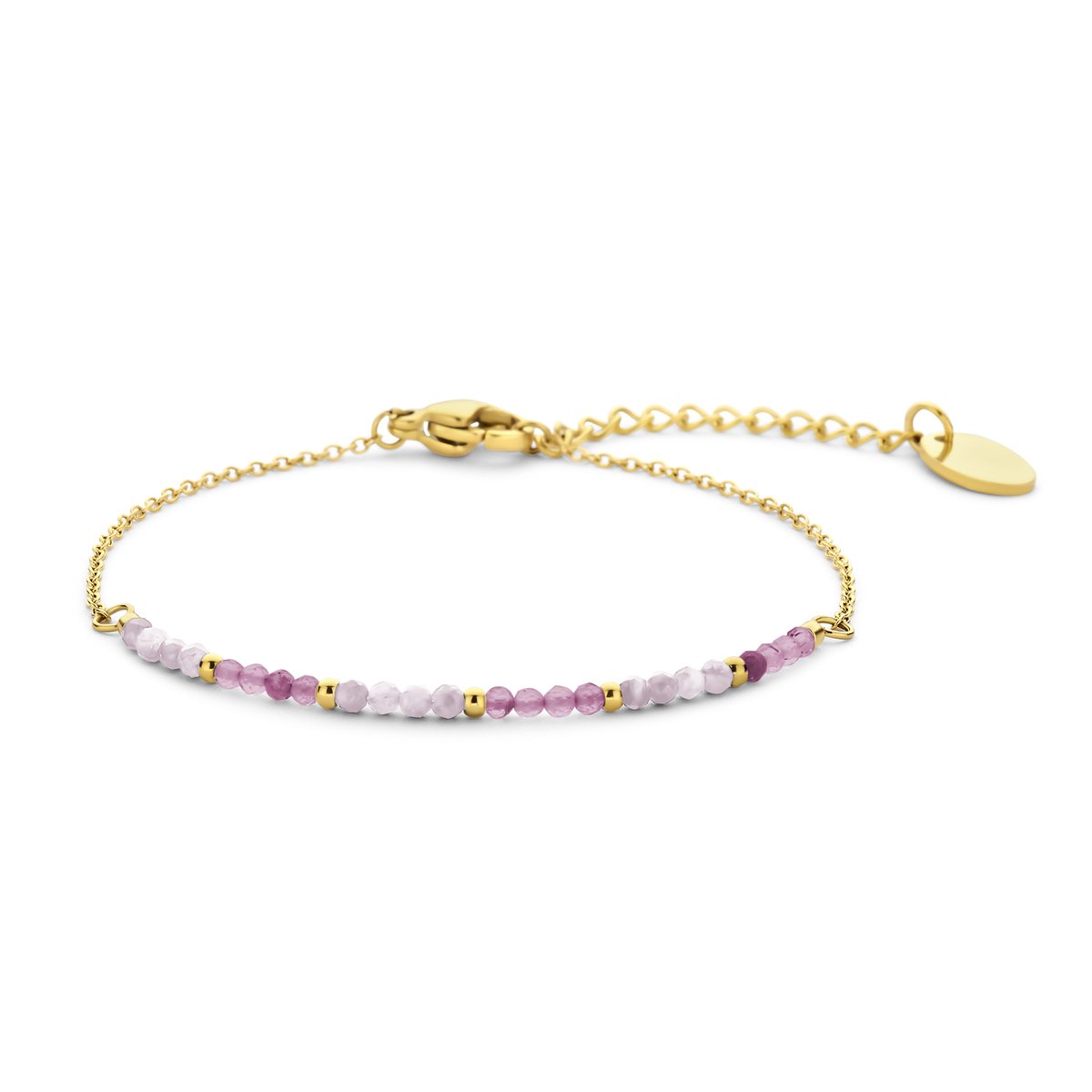 CO88 Collection 8CB-91302 Kralen Armbandje - Armband - Kraaltjes - 2mm - 16,5+3cm - Roze - Goudkleurig