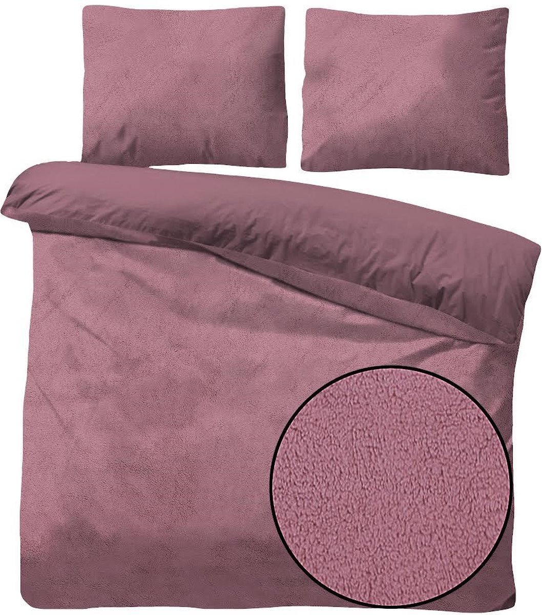 Husch Teddy Fleece Dekbedovertrek Roze - Tweepersoons - 200x200/220 cm - Heerlijk Zachte Teddy