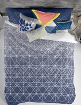 Dekbedovertrek - Blauw - 240x220 cm lits jumeaux - geometrische lijnen - katoen - met kussenslopen