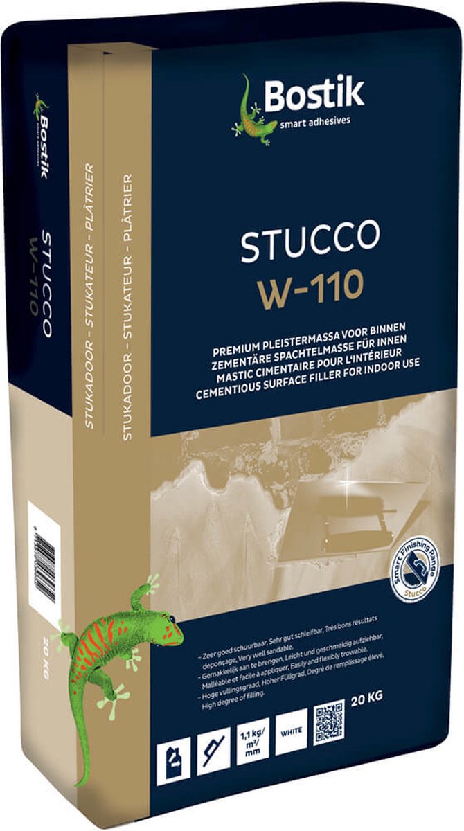 Bostik Stucco W-110 pleister - 20 kg - wit - op kunstharsbasis voor wandafwerking binnen