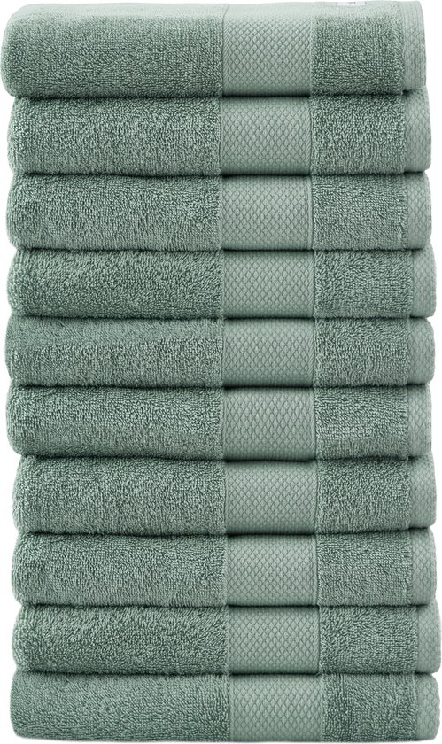 PandaHome - Handdoeken - 10 delig - 10 Handdoeken 50x100 cm - 100% Katoen - Vintage Green - Gastendoekjes
