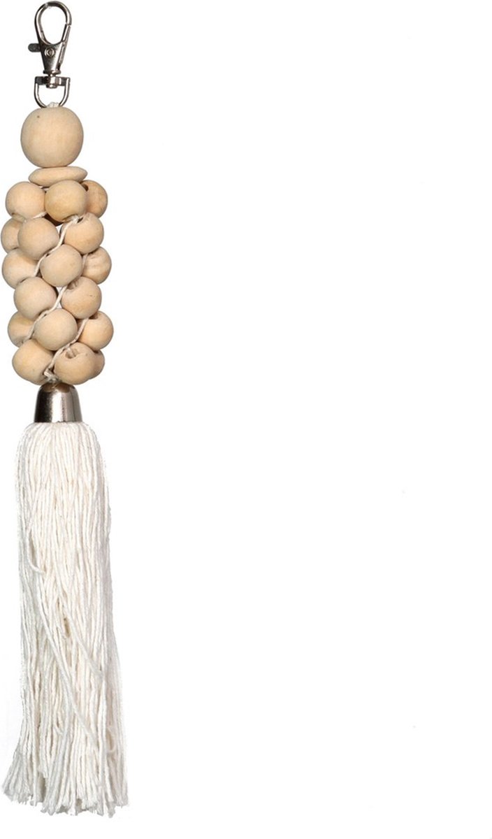 De Wooden Beads Sleutelhanger - Naturel Wit
