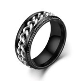 Walletstreet Anxiety Chainring- Fidget Ring- edelstaal- rvs-kleur- zwart met zilveren draaibare schakelmotief-voor mannen en vrouwen-Kerstcadeau-Ideale geschenk
