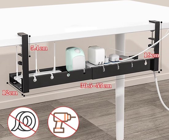 Kabelorganizer - Montage Onder Tafel Of Bureaublad - Flexibel Mesh Stof   0 9 Meter   Zwart 5