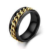 Walletstreet Anxiety Chainring- Fidget Ring- edelstaal- rvs-kleur- zwart met gouden draaibare schakelmotief-voor mannen en vrouwen-Kerstcadeau-Ideale geschenk