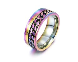 Walletstreet Anxiety Rome Chainring- Fidget Ring- edelstaal- rvs-kleur- Cameleon Parelmoer draaibare schakelmotief-voor mannen en vrouwen-Kerstcadeau-Ideale geschenk
