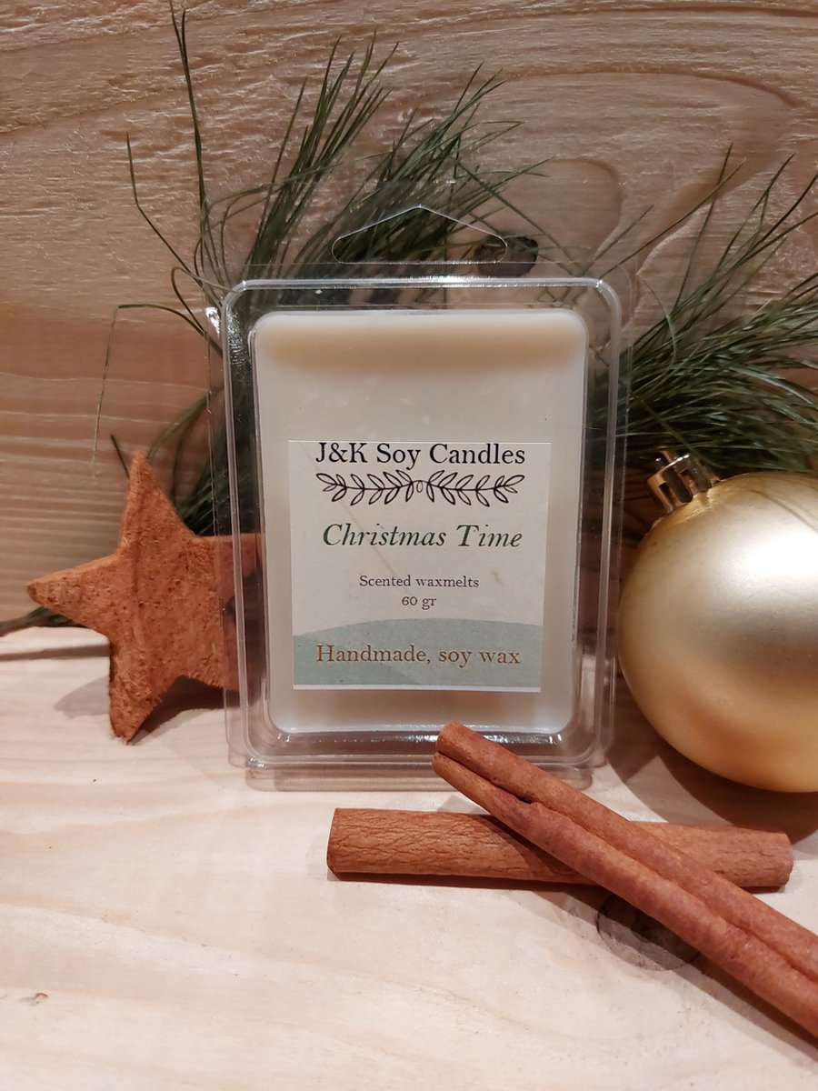 Handgemaakte - Christmas Time - 100 % ecologische sojawas waxmelts - 60 gram - J&K Soy Candles