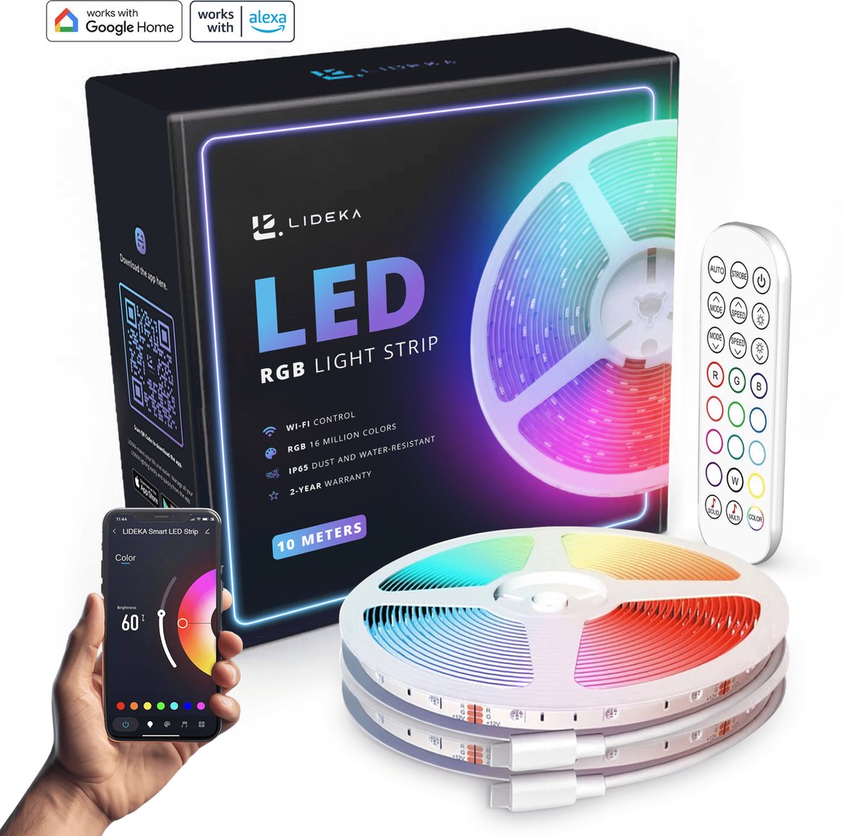 Lideka Smart LED Light Strip - 10 Meter - App Wifi Verbinding - RGB Verlichting - Met Afstandsbediening - Zelfklevend
