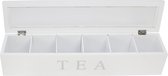 theedoos met 6 compartimenten voor maximaal 90 theezakjes, witte houten opbergdoos, theezakjesdoos met kijkvenster, theedoos, thee-opslag (01 stuks - 43x9x8,7cm wit)