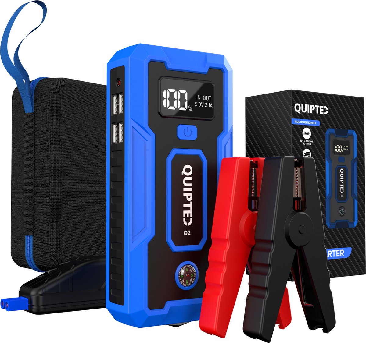 Quipted 7-in-1 Jumpstarter voor auto - 12V Starthulp - 1000A - Startbooster - Incl Opbergcase - Quipted