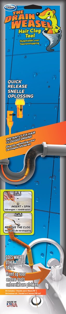 Aqua Laser Afvoer ontstopper NAVUL SET | Drain Weasel | 360 Graden Draaibaar | 45 cm Lang | set van 3 Afvoerontstoppers