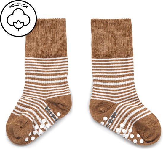 Antislip sokjes KipKep: baby Blijf-Sokken bio-katoen - Maat 12-18 maanden antislip - Camel - 1 paar - zakken niet af - stay-on-socks