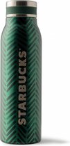 Starbucks SS Bottle Herringbone Green - Drinkfles - Warm en Koud - Thermofles - 444ML - Groen - Metaal