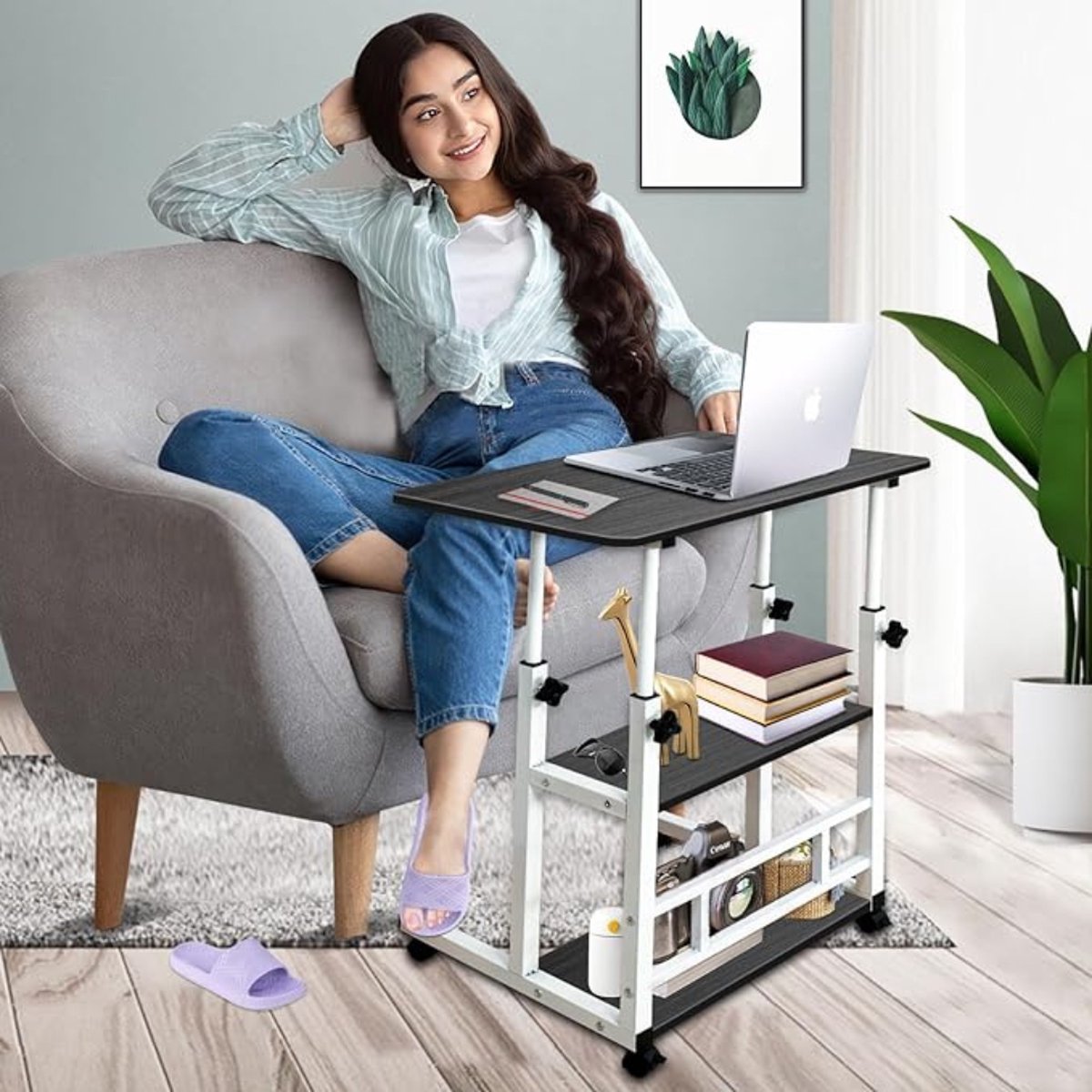 homewell Tafel computertafel met 4 wielen, staand bureau, tafelblad