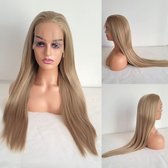 Frazimashop- blond Pruik Hittebestendige - Pruiken Dames Lang steil Haar - #Front Lace Wig 13x4# Hoge kwaliteit synthetische pruik 65 cm