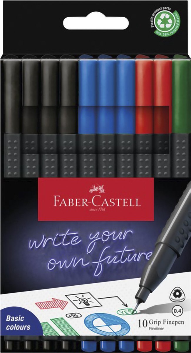 Faber-Castell fineliner - Grip - 0,4mm - Office set - 10 stuks - FC-151691