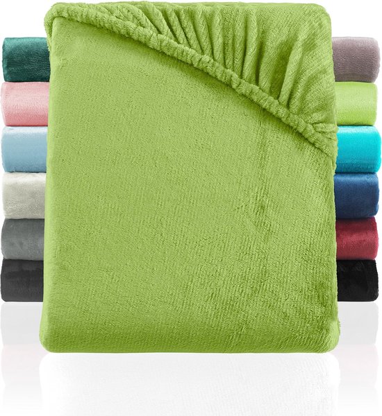 Hoeslaken Cashmere Touch, vergelijkbaar met nicky, teddy, coral fleece, hoeslaken 140 x 200 tot 160 x 200 cm, groen