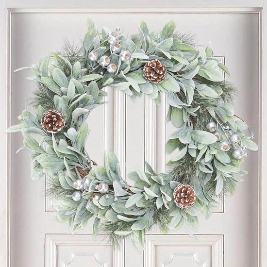 Couronne De Noël En Forme De Goutte - Décoration Porte D'entrée - Rotin Et Nœud Rouge - Dimensions 50x38cm - Pour Noël, Fêtes