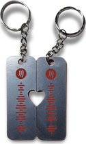 Porte-clés Spotify personnalisé | Argent Rouge | Look en acier inoxydable | Lot de 2 | Design d'amour | Cadeau musical Perfect pour les couples et les vacances !