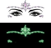 Face jewels - Glow in the dark - 4 - Gezicht sticker - Sticker - Decoratie - Diamant - Zelfklevend - Groen - party