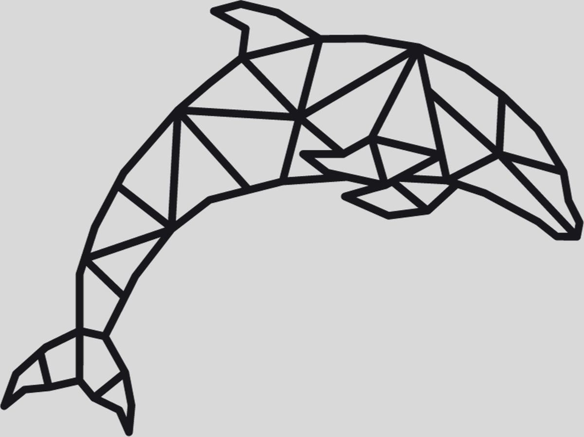 WandStaal - Dolfijn - Silhouette - Metaalkunst - Zwart - 500x374x2 Geometrische Dieren - Wanddecoratie - Muurdecoratie - Inclusief bevestigingsmateriaal