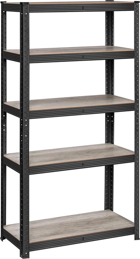 Étagère sur pied bibliothèque étagère de rangement 5 étagères réglables 50 x 100 x 200 cm capacité de charge jusqu'à 600 kg pour cuisine salon gris-noir