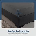 Donkergrijs hoeslaken op een matras met 30 cm hoekhoogte. Perfecte pasvorm.