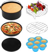 Heteluchtfriteuse accessoires airfryer, 6-delige accessoireset voor 3,5 liter friteuse Air Fyer, bakvorm, pizzapan, grillrooster, stomen rek, siliconenmat, muffinvorm