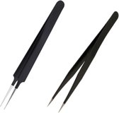 Belux Surgical Instruments / Professionele Pincet - Epileer Pincet - Professionele Wenkbrauw Pincet - Zwart - Set van 2 - 12 cm