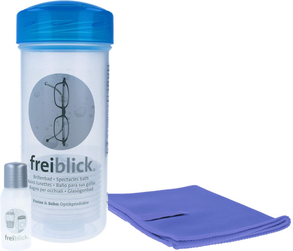 Brillenbad Schudbad Luxe Set – Met Reiniger 50 ml en Microvezeldoek - Cadeau - Blauw