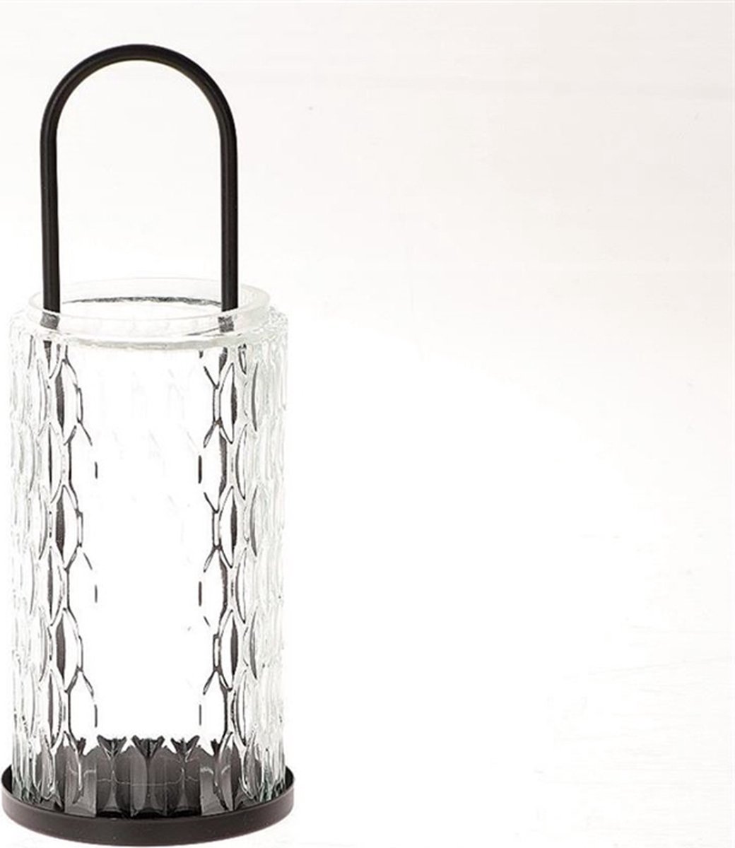 Lantaarn glas zwart metaal dia10x27.5cm