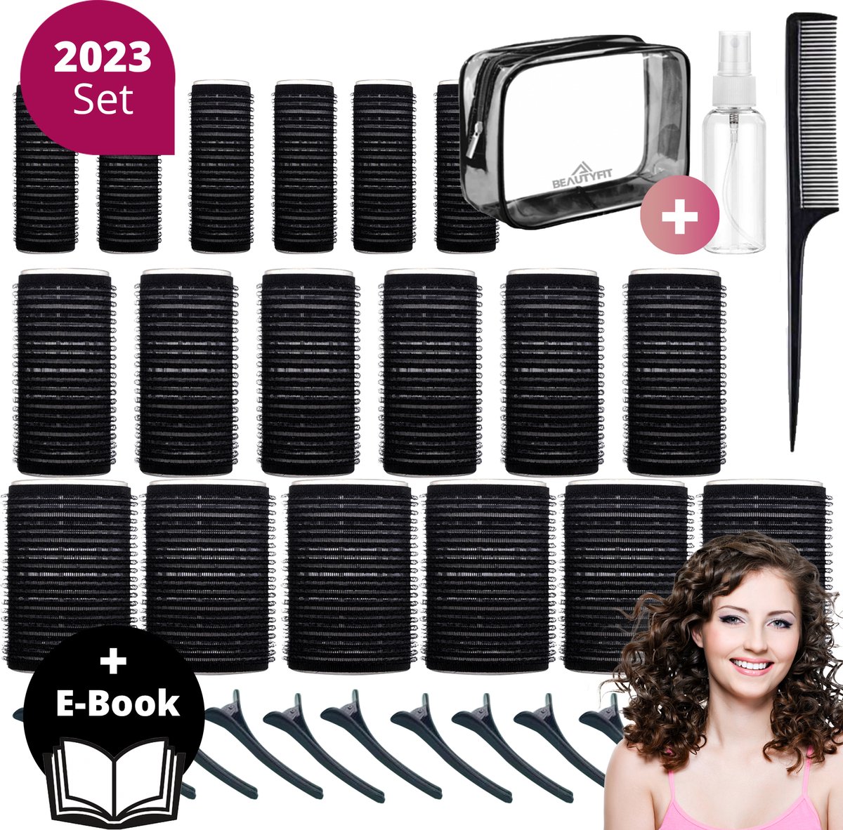 BeautyFit - Heatless Curls zwart 4-delig + opbergtas - Krulspelden - Haarrollers - Krullen Zonder Hitte - Krullers - Haar Rollers Zelfklevend - Haarkruller Satijn