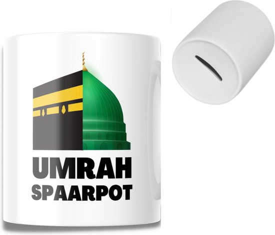 Umrah Spaarpot - Eid - Ramadan - Opdruk - Mekka - Medina - Hajj - Reizen - Geschenk - 350 ML - Wit