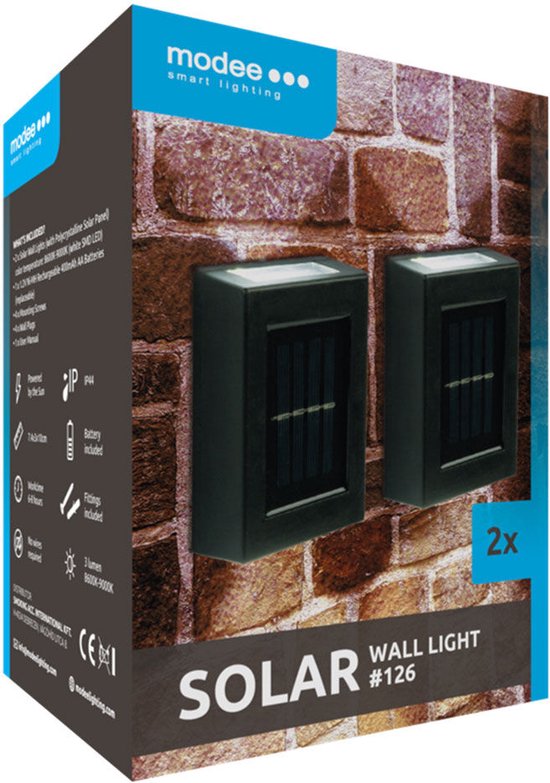 Modee Lighting - Duo pack - LED Solar wandlamp - 9000K daglicht - 3 Lumen - IP44