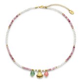 CO88 Collection 8CN-26416 Collier de Perles - Collier - Perle - Jade rose - 3,2 mm - Pendentif - Coquillage - 1x12,8 mm - 40+5 cm - Couleur or