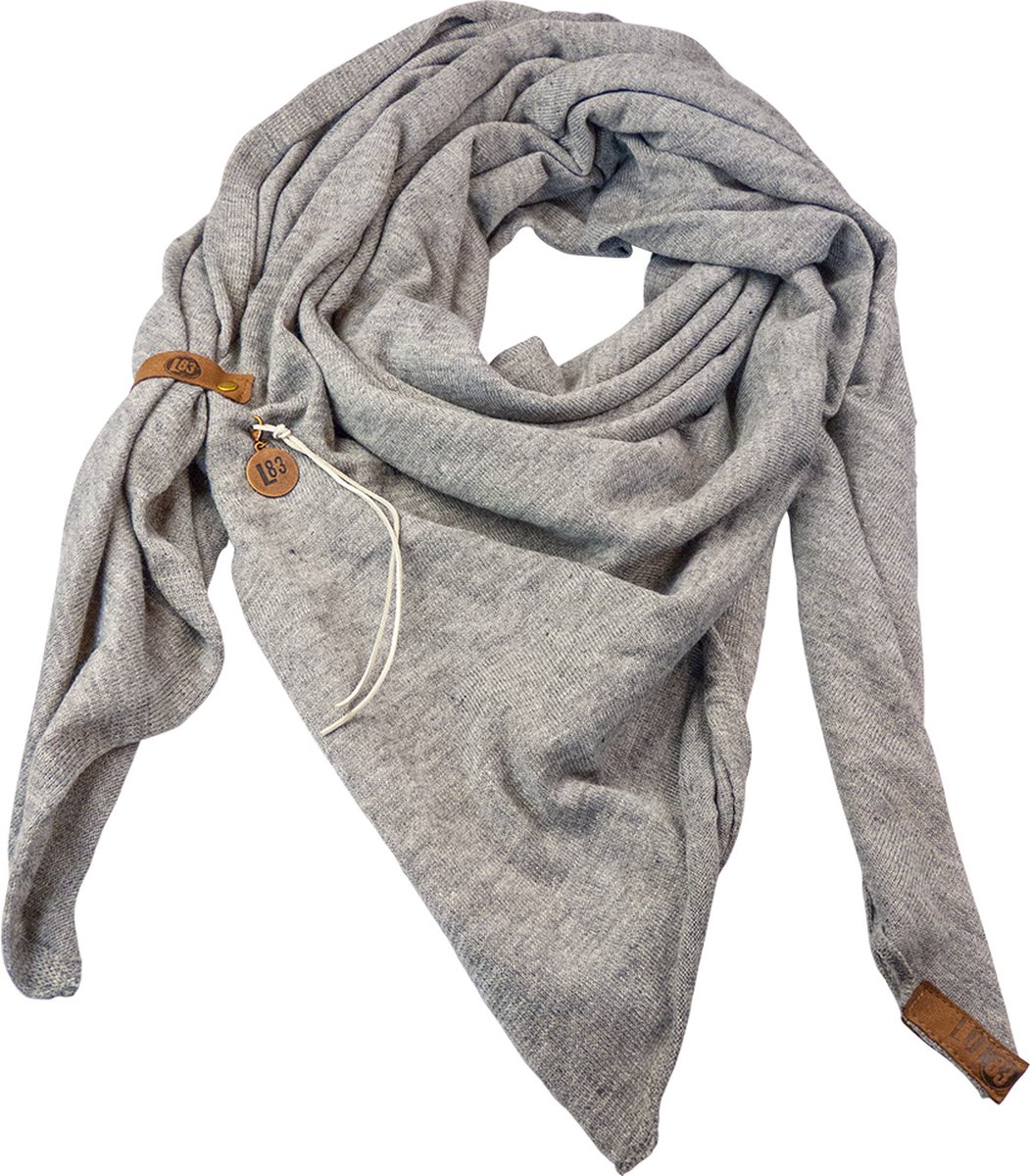 LOT83 Sjaal Fien - Vegan leren sluiting - Omslagdoek - Ronde sjaal - Grijs - 1 Size fits all