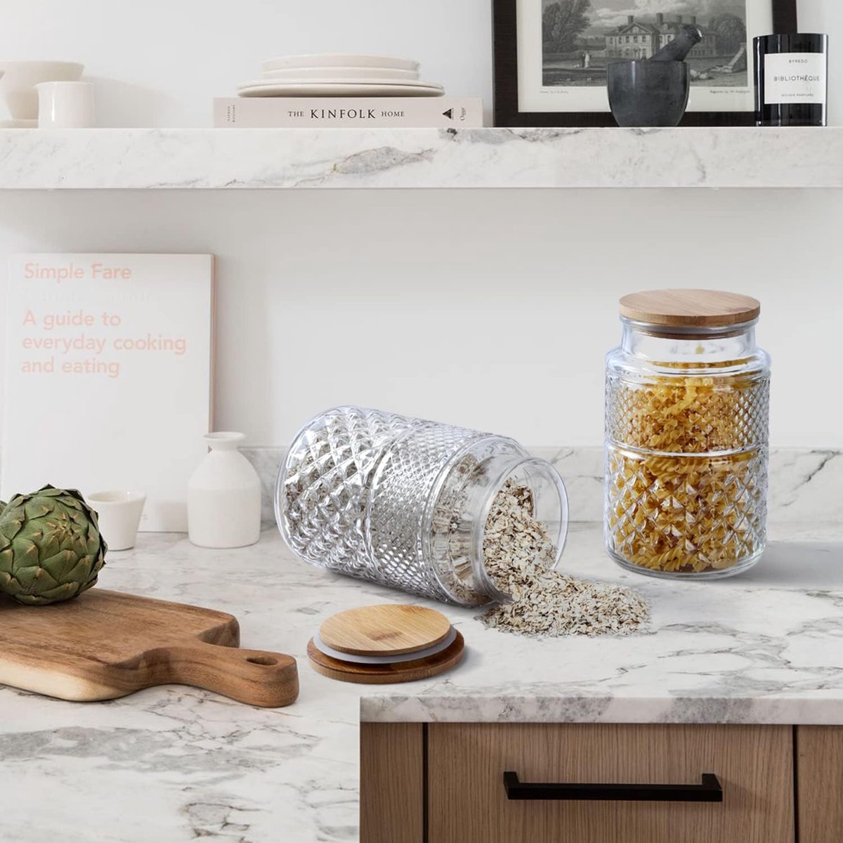 HomArtist Extra grote glazen meel en suiker opslagcontainers met HomArtist Extra grote glazen meel en suiker opslagcontainers met