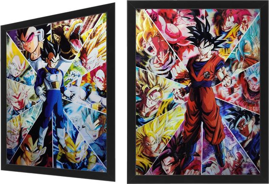 Dragon Ball Poster + Lijst 3D - 3D Effecten - Goku/Vegeta Met Story Achtergrond