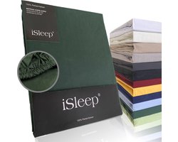 iSleep Perkal Hoeslaken - 100% Perkal Katoen - Hoge Hoek - Rondom Elastiek - Tweepersoons - 160x200 cm - Donker Groen